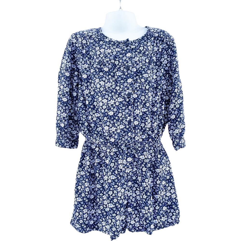 GAP Girls Floral Romper 3/4 Sleeve Navy Blue Small